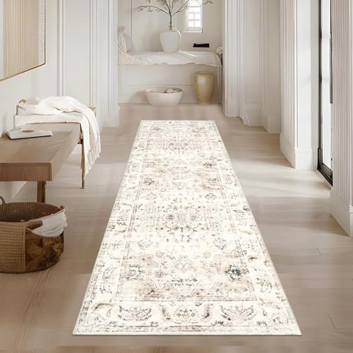 OUZUIU Boho Läufer Retro Teppich Waschbare Küchen Rutschfestes Kaschmir-Imitat Teppiche Mit Gummirücken Boden Läufer Für Flur Wohnzimmer Eingang Faltbar 50x140cm Carpet von OUZUIU