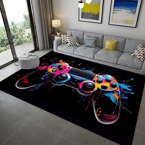 OUZUIU Gaming-Teppich rutschfest Mehrfarbig Graffiti 160x250cm 3D-Teppich Spielzimmer-ZubehöR Vorleger FüR Teenager-Jungen Langlebig Und Maschinenwaschbar Kinderzimmer Wohnzimmer von OUZUIU