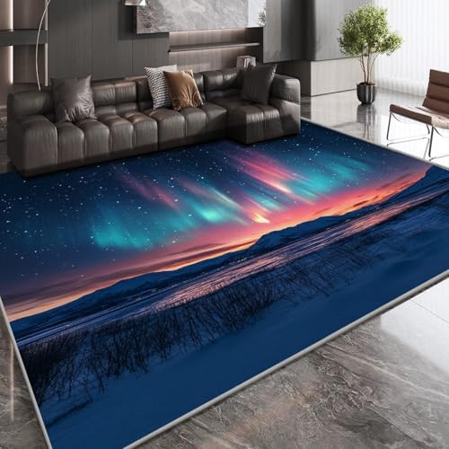 OUZUIU Generischer Kurzflor-Teppich - 3D-Sternenhimmel-Polarlicht-Druck, Wald-Fluss-Muster, rutschfeste Fußmatte, weich für Kinder, geeignet für Wohnzimmer, Schlafzimmer, Flur 80x150cm Carpet OUZUIU Generischer Kurzflor-Teppich - 3D-Sternenhimmel-Polarlicht-Druck, Wald-Fluss-Muster, rutschfeste Fußmatte, weich für Kinder, geeignet für Wohnzimmer, Schlafzimmer, Flur 80x150cm Carpet von OUZUIU