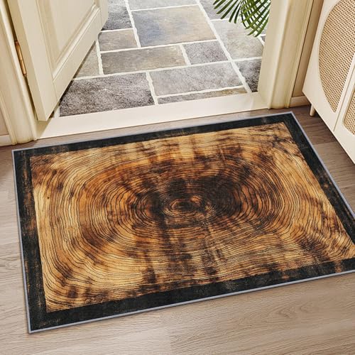 OUZUIU Holzoptik Teppich, Baumstamm - Textur, Rustikale Natur - Optik, Waschbar & rutschfest, Ideal für Wohnzimmer, Schlafzimmer & Großes Esszimmer, Sepia 100x150cm Carpet von OUZUIU