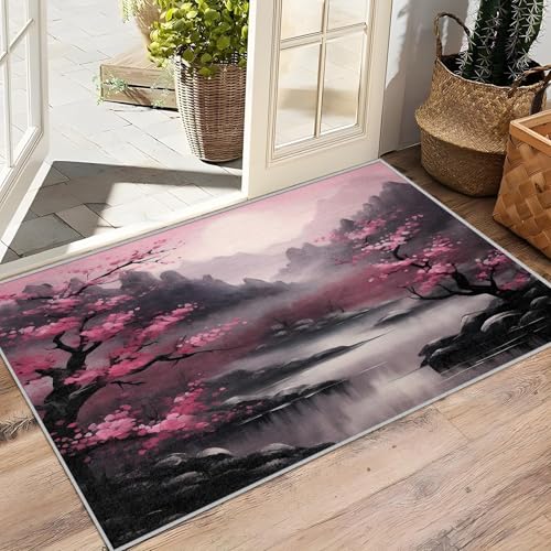 OUZUIU Kirschblüten Deko Teppich Kurzflor, 150x275cm Kleiner Teppich Wohnzimmer Motive, Weich rutschfest Waschbarer Bettvorleger Schlafzimmer Kinderzimmer OUZUIU Kirschblüten Deko Teppich Kurzflor, 150x275cm Kleiner Teppich Wohnzimmer Motive, Weich rutschfest Waschbarer Bettvorleger Schlafzimmer Kinderzimmer von OUZUIU
