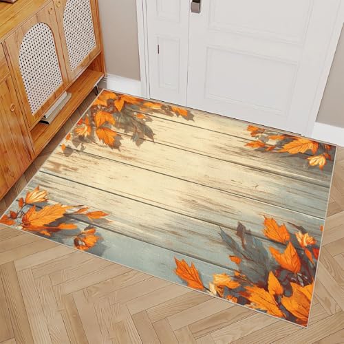 OUZUIU Kurze Flusen Teppich 45x120cm Wohnzimmer 3D Druck Blätter Pflanzen Muster Kaschmirimitat Anti-Rutsch Leicht zu reinigen Waschbare Rückseite Balkone Korridore Restaurants von OUZUIU