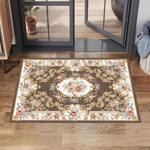 OUZUIU Kurzflor Teppich Orientalisch Wohnzimmer Schmücken Teppich Kaschmir-Imitat Klassisch Optik Gelb - rutschfest Vintage Schlafzimmer Weich Waschbar Küchen Faltbar 45x120cm Carpet von OUZUIU