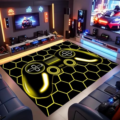 OUZUIU Neon-Controller rutschfest Bodenmatte 60x110cm 3D-optischer Gaming-Teppich Moderne Coole Spielzimmerdekoration Waschbar Jugendmatte für Schlafzimmer, Wohnzimmer Waschbare Innendecke von OUZUIU