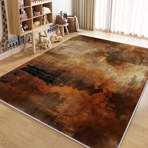 OUZUIU Teppich Abstrakte Braune Rostfarbene Textur Schlafzimmer Teppich, Flauschig Teppiche Wohnzimmer Teppiche Weich rutschfest Teppich, für Wohnzimmer Schlafzimmer Bettvorleger 140x200cm Carpet von OUZUIU