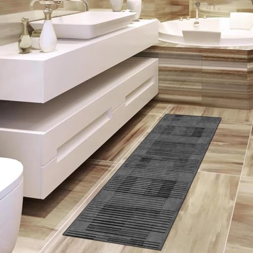 OUZUIU Teppich Geometrie Läufer rutschfest Waschbar Abstrakt Kurzfloriges Wollimitat Teppich Schwarz Kücheläufer Korridor Wohnzimmer Schlafzimmer Faltbar 60x100cm Carpet von OUZUIU