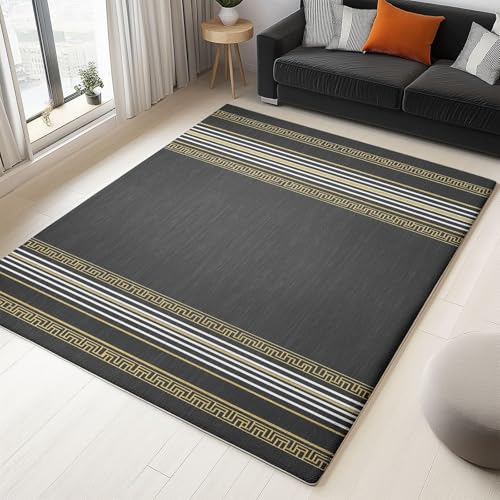 OUZUIU Teppich Leichter Strukturiert Schwarz Weich & Flauschig, 40x100cm Waschbar, Fusselarm & rutschfest Kurzflor Teppich, Pflegeleicht – Für Schlafzimmer, Wohnzimmer, Flur von OUZUIU