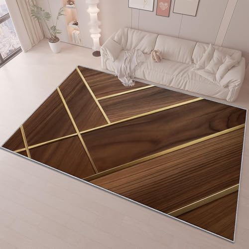 OUZUIU Teppich Waschbar Leichter Luxus Holzbrett Linien Design, 120x210cm Kurzflor & Flauschig, rutschfest, Weich & Hautfreundlich, Teppich Für Schlafzimmer, Esszimmer, Wohnzimmer, Braun Gold OUZUIU Teppich Waschbar Leichter Luxus Holzbrett Linien Design, 120x210cm Kurzflor & Flauschig, rutschfest, Weich & Hautfreundlich, Teppich Für Schlafzimmer, Esszimmer, Wohnzimmer, Braun Gold von OUZUIU