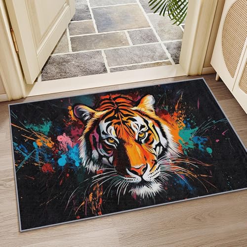 OUZUIU Tiger-Waschbarer Teppich - Bunt-Wildtiere-Kurzflor-Teppich, Tierwelt-Design, rutschfest, Orange-Schwarz, für Wohnzimmer & Schlafzimmer 60x240cm Carpet OUZUIU Tiger-Waschbarer Teppich - Bunt-Wildtiere-Kurzflor-Teppich, Tierwelt-Design, rutschfest, Orange-Schwarz, für Wohnzimmer & Schlafzimmer 60x240cm Carpet von OUZUIU