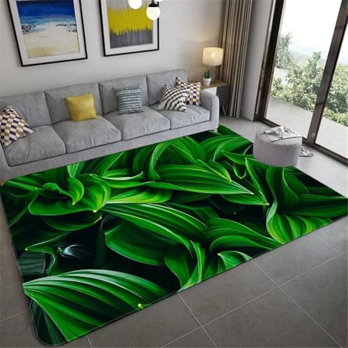 OUZUIU Tropische Pflanzen Grüne Blätter Teppich 3D-Druck Fußmatten Wohnzimmer Dekoration Schlafzimmer Küchen Rug rutschfeste Fußmatte Kinder Krabbel Carpet Zimmer Deko Teppich 140x200cm Carpet von OUZUIU
