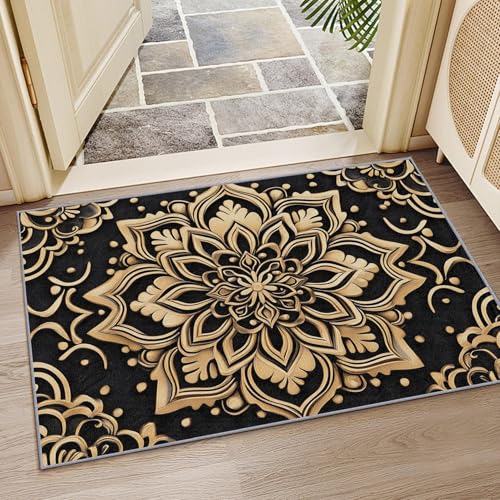 OUZUIU Vintage Luxus - Teppich, Eleganter Blumen - Muster mit Goldenen Details, Waschbarer Antirutsch - Eigenschaft, Ideal für Wohnzimmer & Eingangsbereich, Schwarz - Gold 150x210cm Carpet OUZUIU Vintage Luxus - Teppich, Eleganter Blumen - Muster mit Goldenen Details, Waschbarer Antirutsch - Eigenschaft, Ideal für Wohnzimmer & Eingangsbereich, Schwarz - Gold 150x210cm Carpet von OUZUIU