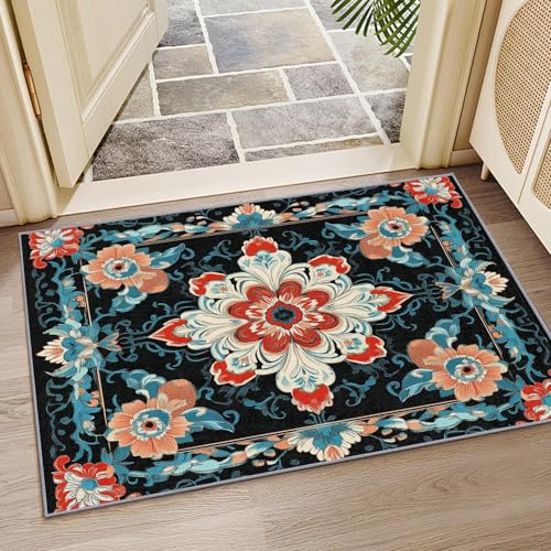 OUZUIU Vintage Luxus - Teppich, Klassischer Blumen Ornamentalen Details, Waschbarer Kurzflor mit Antirutsch - Eigenschaft, Ideal für Wohnzimmer & Elegante Räume, Schwarz - Blau - Rot 150x250cm Carpet OUZUIU Vintage Luxus - Teppich, Klassischer Blumen Ornamentalen Details, Waschbarer Kurzflor mit Antirutsch - Eigenschaft, Ideal für Wohnzimmer & Elegante Räume, Schwarz - Blau - Rot 150x250cm Carpet von OUZUIU