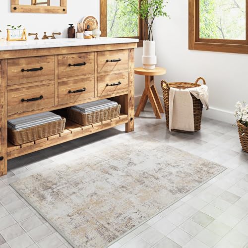 OUZUIU Waschbare Teppiche Kaschmir-Imitat Gegend Kleiner Beige Grau Modern Abstrakt Eingangsbereich Teppisch rutschfest Kurzflor Weich Bettvorleger Küchen Faltbar 150x250cm Carpet OUZUIU Waschbare Teppiche Kaschmir-Imitat Gegend Kleiner Beige Grau Modern Abstrakt Eingangsbereich Teppisch rutschfest Kurzflor Weich Bettvorleger Küchen Faltbar 150x250cm Carpet von OUZUIU