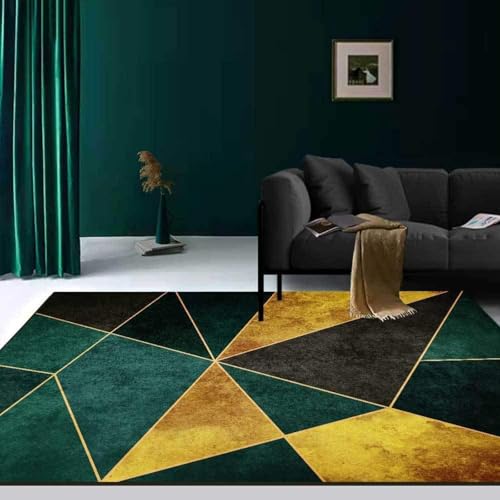 OUZUIU rutschfeste Teppiche, waschbarer Teppich Moderne Helle DunkelgrüNe Goldene Dreieck Geometrie Wohnzimmer Schlafzimmer Nachttisch Teppichbodenmatte Teppich mit niedrigem Flor 180x270cm Carpet von OUZUIU