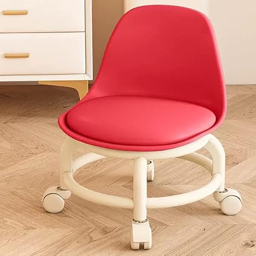 Niedriger Rollsitz, Rollhocker, Stuhl, PU-Leder, Rollhocker, Sitze auf Rädern, für Zuhause, Büro, Fitness, runder Rollsitzhocker (blau) (orange) (rot) von OUZVI