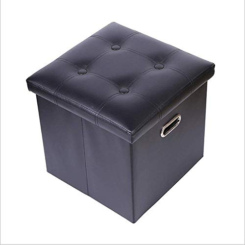 OUZVI Faltbarer Fußhocker Kunstleder Faltbarer Würfel Fußhocker Fußstütze Truhe mit Hochelastischer Schwammpolsterung Kleine Quadratische Klapphocker Schwarz Couchtisch von OUZVI