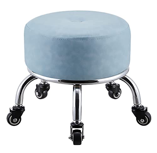OUZVI Hocker Sattelhocker Kleiner Hocker Rollhocker PU-Leder Runder Rollstuhl Niedriger Hocker mit 5 Rollen, Dicke Sitzpolster (Weiß 1 Klein) (Blau Klein) (Blau 1 S) von OUZVI
