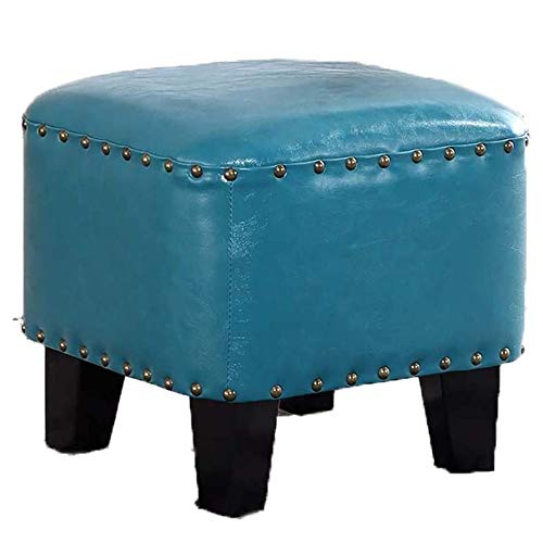 OUZVI Kleiner Fußhocker mit stabilen Holzbeinen, Kunstleder-Tritthocker mit gepolstertem Sitz, unterstützt 200 kg Fußstütze, Hocker für Komfort und Stil (Wasserblau) von OUZVI