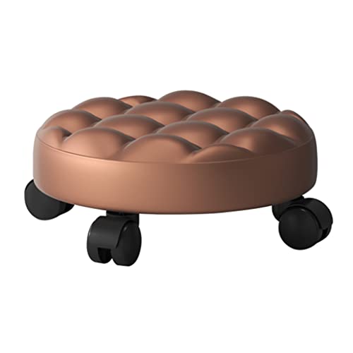 OUZVI Niedriger Rollhocker mit Rad, Fußhocker, Rollsitz, kurzer Rollfußhocker mit universellen Lenkrollen, PU-Leder, kleine Hocker auf Rollen für Zuhause, Beige (Braun) von OUZVI