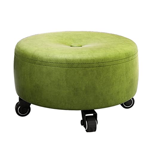 OUZVI Niedriger Rollhocker mit Rollen, Fußhocker, Rollsitz, kurzer Rollfußhocker mit universellen Lenkrollen, Leder, kleine kleine Hocker auf Rädern, Grau, Gelb1 (Grün) von OUZVI