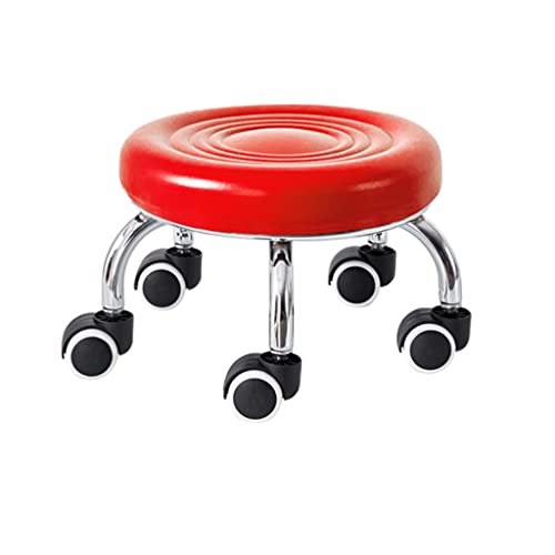 OUZVI Niedriger Rollhocker mit Rollen, Komfort-Ottoman-Fußhocker, Rollsitz, kurze Rollfußhocker mit universellen Lenkrollen, PU-Leder, kleine Hocker für Blau (Rot, S) von OUZVI