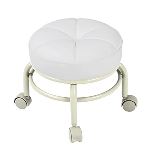 OUZVI Niedriger Rollhocker mit Rollen, Pediküre-Hocker, Rollsitz, kurzer Rollfußhocker mit universellen Lenkrollen, Leder, kleine kleine Hocker auf Rädern, für Gar Grey (Weiß) von OUZVI