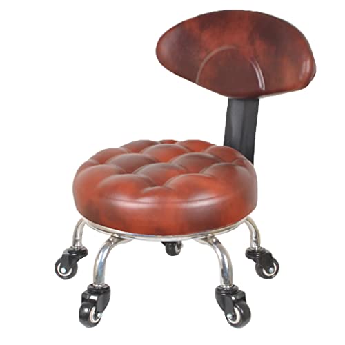 OUZVI Niedriger Rollstuhl mit Rollen, Ottoman-Fußhocker, Rollsitz, kurzer Rollfußhocker mit universellen Lenkrollen, Leder, kleine kleine Hocker auf Rädern, Braun (Rot, S) von OUZVI