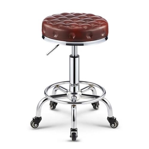OUZVI Runder Rollhocker mit Fußstütze, drehbarer Salonhocker, verstellbarer Zeichenhocker, Massagehocker, Spa-Hocker mit PU-Leder, gepolsterter Sitz, Chrom-Metallsockel, Rot, Gold (Rot 1) von OUZVI