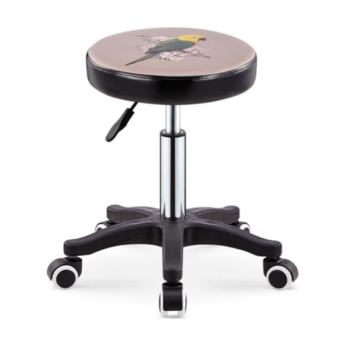 OUZVI Runder Rollhocker mit Fußstütze, drehbarer Salonhocker, verstellbarer Zeichenhocker, Massagehocker, Spa-Hocker mit PU-Leder, gepolsterter Sitzfläche, Nylon-Basis, Schwarz 2, Schwarz 3 (Schwarz 2 von OUZVI