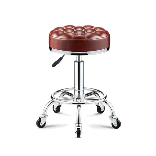 OUZVI Runder Rollhocker mit Rollen, Arbeitshocker für Geschäft, drehbarer Salonhocker, verstellbarer Zeichenhocker, Massage-Spa-Hocker mit PU-Leder, gepolstert, Schwarz, Rot OUZVI Runder Rollhocker mit Rollen, Arbeitshocker für Geschäft, drehbarer Salonhocker, verstellbarer Zeichenhocker, Massage-Spa-Hocker mit PU-Leder, gepolstert, Schwarz, Rot von OUZVI