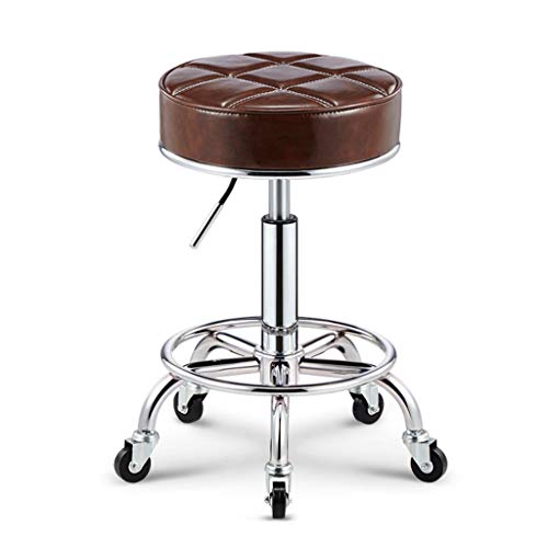 OUZVI Verstellbarer drehbarer Barhocker mit Rollen, Küchen-Barhocker mit Rollen, Metall-Thekenhocker mit PU-Ledersitz, Fußstütze, Gasdruckfeder, 52–64,8 cm, Braun (Braun) von OUZVI