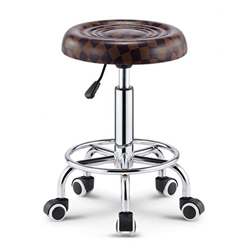 OUZVI Verstellbarer drehbarer Barhocker mit Rollen, Küchen-Barhocker mit Rollen, Metall-Thekenhocker mit PU-Ledersitz, Fußstütze, Gasdruckfeder 47–61 cm, Braun (Braun) von OUZVI