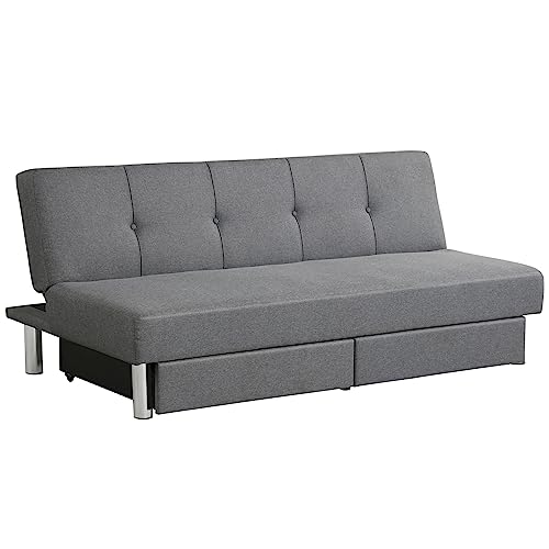 OUDINI Stoff-Futon-Sofa, umwandelbares Futon-Sofa, Memory-Schaum-Couch, umwandelbar, Zweisitzer, für Wohnzimmer, Schlafzimmer, Büro, Wohnung, Schlafsaal, Grau von OUdini