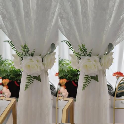 OUdini 2Er-Pack Magnetische Vorhang-Raffhalter, Grüne Blätter, Künstliche Blumen-Raffhalter Für Vorhänge, Hochzeit, Veranstaltungsort, Vorhanghalter Für Zuhause, Büro, Hotelfenster/White von OUdini