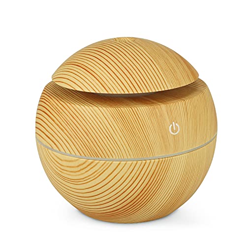 Luftbefeuchter Aroma Diffuser in Holzoptik (Kunststoff) (klein) | Auch für Duft-Öle | 130ml 10x10x10 cm | Luftbefeuchter Duftlampe | Holzdesign Öl Luftqualität | Schlafzimmer Wohnzimmer (Hellbraun) von OVADA