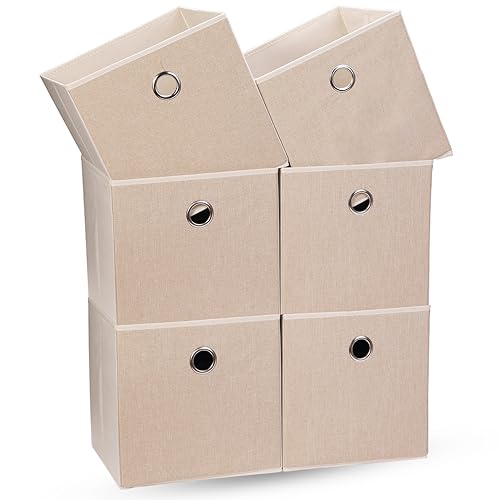 OVAKIA 6 er-Pack Aufbewahrungswürfel aus Stoff, ohne Deckel Zusammenklappbarer 30 x 30 x 30 cm Schrank Aufbewahrungsbox mit Griffen Organizer für Würfelregal Regal Einsatz (Beige) von OVAKIA