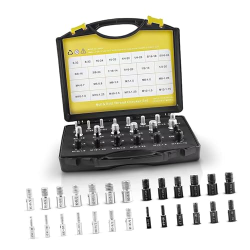 Nut and Bolt Thread Checker, Stell-12 Metrisch und 14 Imperial Gewinde-Messmodelle, 26-Größen-Set von OVAQUIXI