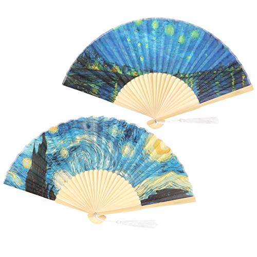 OVAQUIXI Handheld Bambusklapper Fan Leichte Tanzprops -Partygeschenk für Innen Im Freien Sternennacht Dekor, 2, 15x8.3in von OVAQUIXI