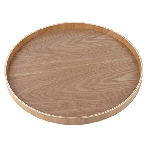OVAQUIXI Runde Form Massive Holztee -Tablett, Modernes Restaurant, das Tablett mit Angehobenen Kanten Serviert, Leicht zu Halten, für die Heim- und Hotelnutzung (Holzfarbe) von OVAQUIXI