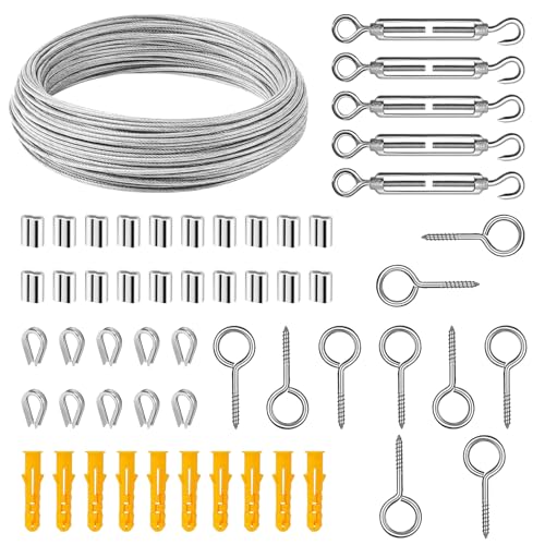 50m Stahlseil 2mm, Gardinenseil edelstahl 7x7, Edelstahl Stahlseil Drahtseil Spanndraht Ummantelt, 56 Pcs Kit 304 Edelstahlseil Gardinenseil Wäscheleine für Kletterpflanzen 50m Stahlseil 2mm, Gardinenseil edelstahl 7x7, Edelstahl Stahlseil Drahtseil Spanndraht Ummantelt, 56 Pcs Kit 304 Edelstahlseil Gardinenseil Wäscheleine für Kletterpflanzen von OVAS HOO