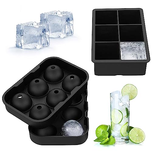 OVBOVA Eiswürfelform Silikon, 2 Stück 6 Fach Eiswürfelschalen, Stapelbar Eiswürfelbehälter Mit Deckel BPA Frei, Sichere Gesunde Eiswürfel Form für Babybrei Cocktail Whiskey Kaffee Eiscreme -Schwarz von OVBOVA