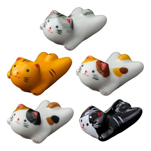 5 Stücke Katzenkackstäbchen -Rack, Süße Cartoon -Ornamente, Keramikkatze -Ornamente, Japanische Dekorationen, Interessantes Stäbchenregal, Hausdekoration von OVDGWC