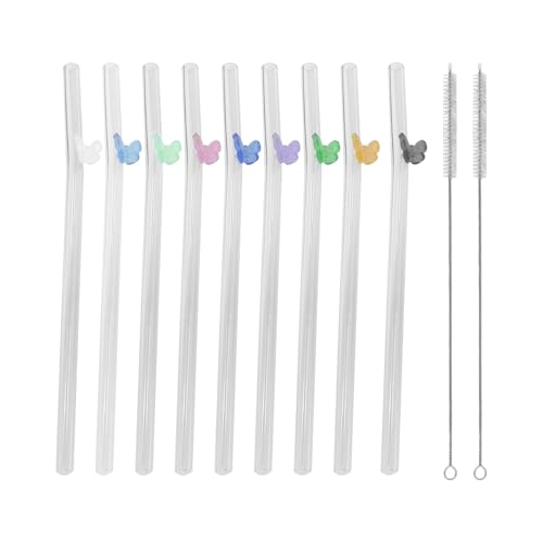 9 Stücke Schmetterlingstrohhalme, 2 Teilestrohbürsten, Gebogene Glasstrohhalme, Wiederverwendbare Strohhalme, Kreative Und Exquisite Strohhalme, Transparente Strohhalme von OVDGWC