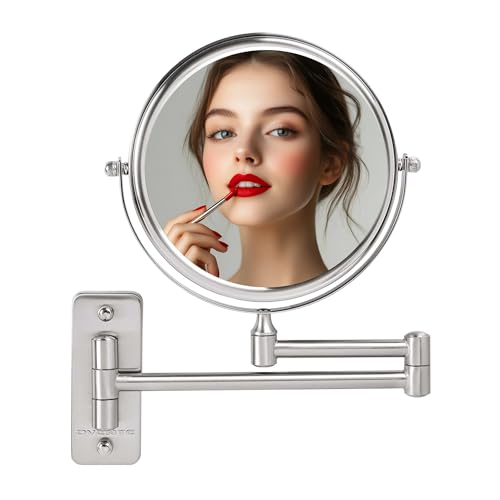 Ovente Wall Mounted Makeup Vanity Mirror 7 Inch 1X 7X Magnifier 360 Degree Extended Arm Double Sided Spinning Bathroom Decor Shaving Beauty Barber Personal Circle Large Nickel Brushed MNLFW70BR1X7X von OVENTE