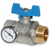 Kugelhahn 1'' blauer Griff mit Thermometer für Edelstahlverteiler 1406584 - Oventrop von OVENTROP