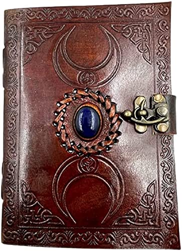 OVERDOSE Brown Moon Stone Leather Journal with Key - Antique Handmade Deckle Edge Vintage Paper Leather Bound Journal | Leather Sketchbook & Notebook - Drawing Journal - 12.7 cm x 17.8 cm von OVERDOSE