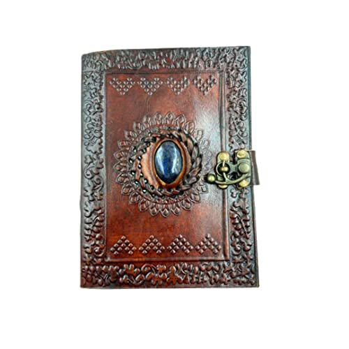 OVERDOSE Lapisstein-Tagebuch mit Messing-C-Schloss – handgefertigtes Deckle Edge Vintage Paper Leather Bound Journal | Leather Sketchbook & Notebook - Diary - 5 x 7 inches | 12 x 17 cm | A6 von OVERDOSE