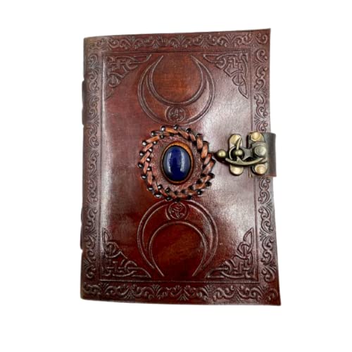 OVERDOSE Monddesign Stone Leather Journal with Brass C-Lock - Handmade Unlined Paper Leather gebundenes Journal | Sketchbook & Notebook - Drawing Journal - | 12 x 17 cm | A6 von OVERDOSE