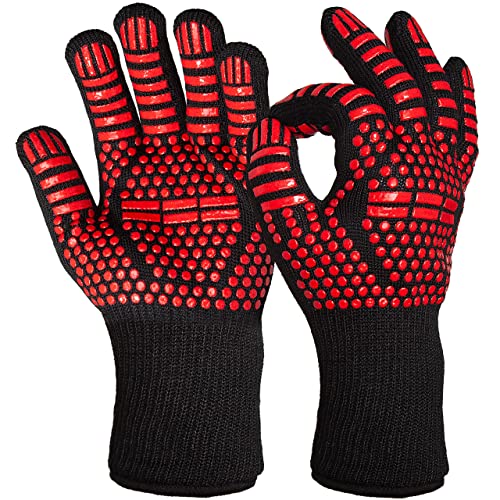 Feuerfeste Handschuhe : 2x BBQ Grill Handschuh – 800 Grad Hitzeschutz – Herren Hitzebeständig – – Kaminhandschuhe feuerfest – Unisex Ofenhandschuhe OVERGRILL von OVERGRILL