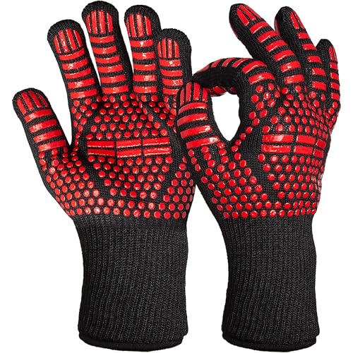 Feuerfeste Handschuhe : 2x BBQ Grill Handschuh – 800 Grad Hitzeschutz – Herren Hitzebeständig – – Kaminhandschuhe feuerfest – Unisex Ofenhandschuhe OVERGRILL von OVERGRILL